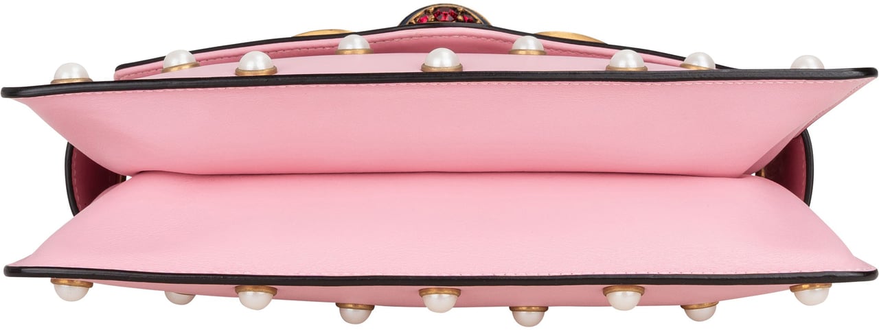 Gucci Gucci Pink Leather Queen Margaret Bee Shoulder Bag Roze