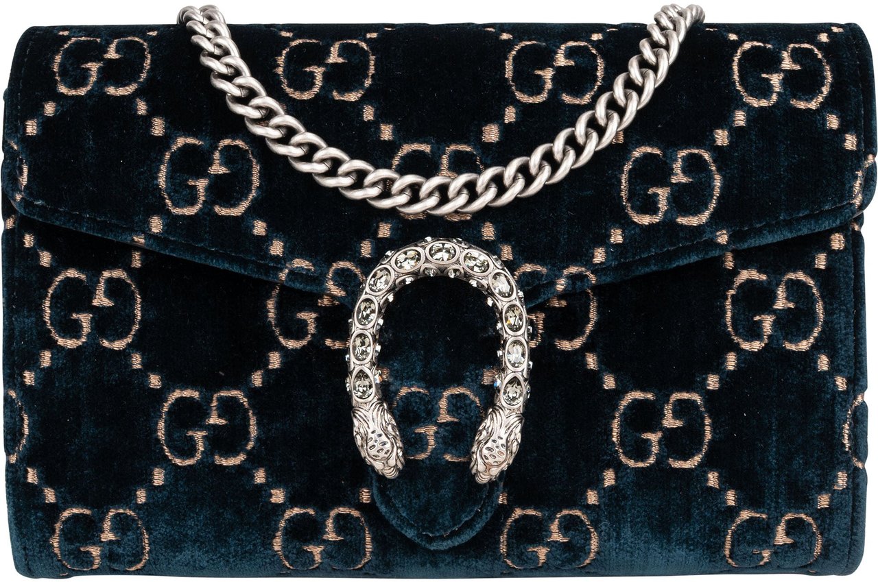 Gucci Velvet GG Monogram Dionysus Crossbody Bag Blauw