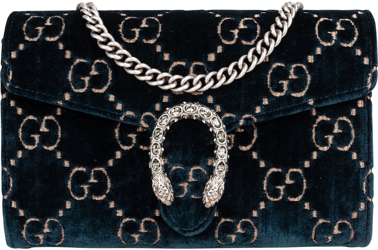 Gucci Gucci Velvet GG Monogram Dionysus Crossbody Bag Blauw