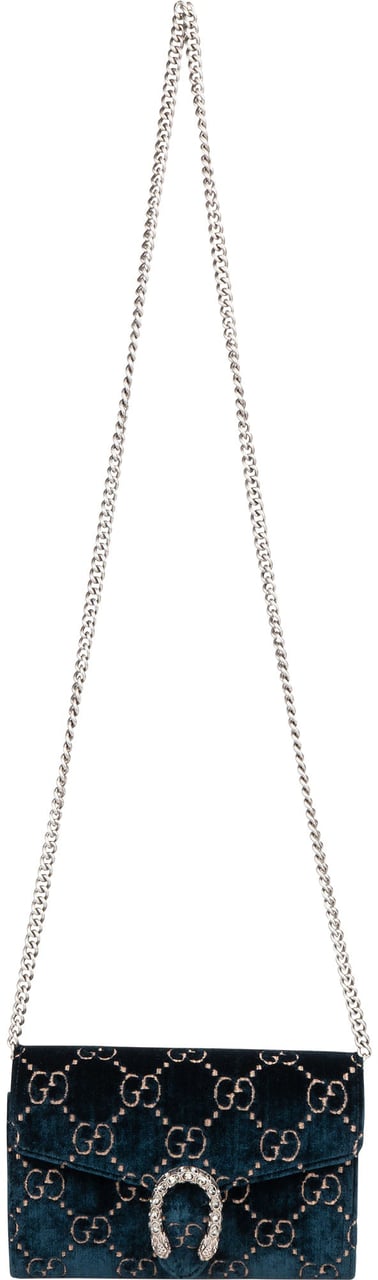 Gucci Gucci Velvet GG Monogram Dionysus Crossbody Bag Blauw