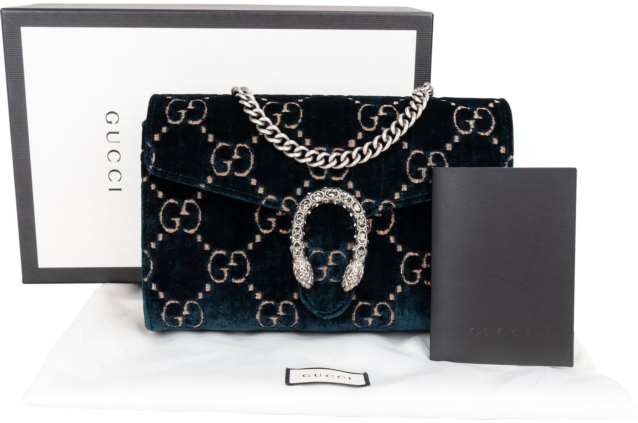 Gucci Gucci Velvet GG Monogram Dionysus Crossbody Bag Blauw