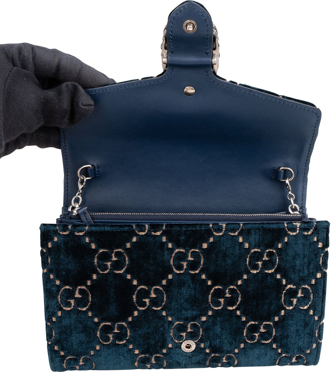 Gucci Gucci Velvet GG Monogram Dionysus Crossbody Bag Blauw