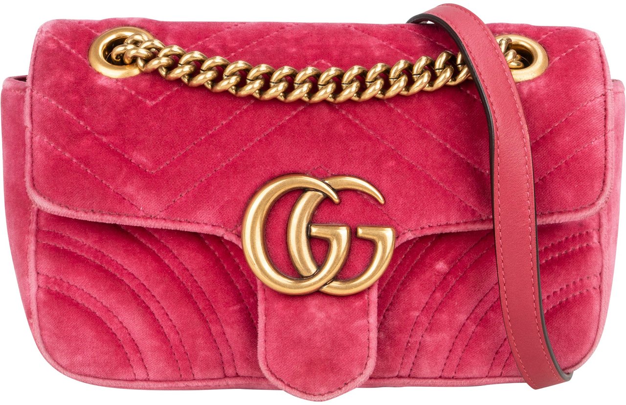 Gucci Gucci Quilted Velvet Marmont GG Crossbody Bag Roze