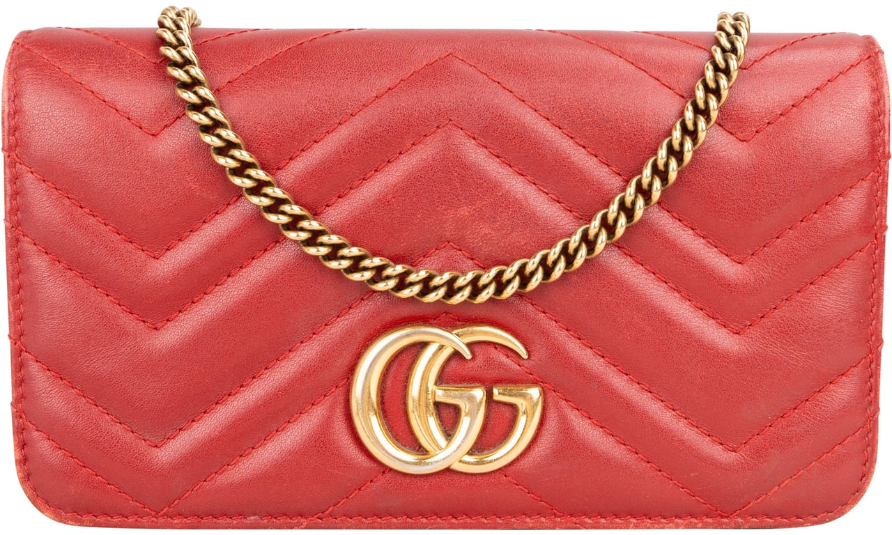 Gucci Gucci Quilted Leather GG Flap Crossbody Bag Rood