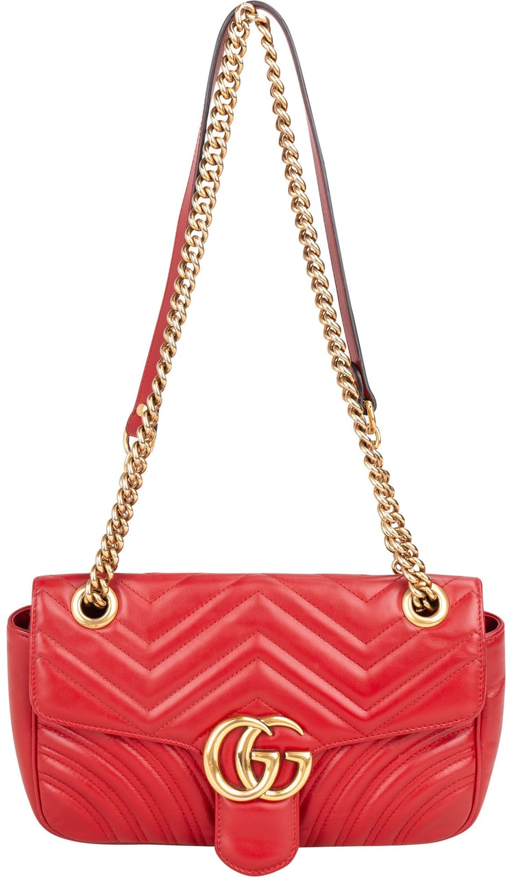 Gucci Gucci Quilted Leather Marmont GG Crossbody Bag Rood