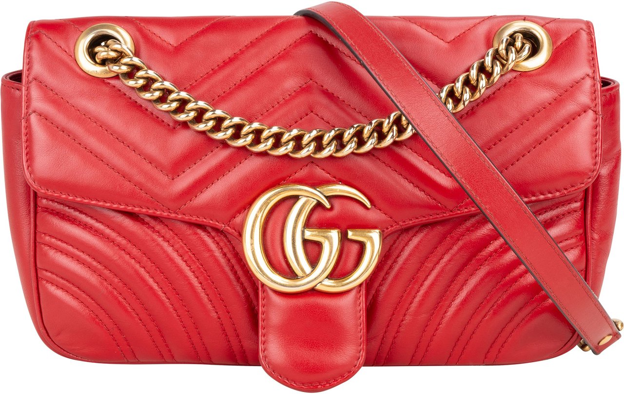 Gucci Gucci Quilted Leather Marmont GG Crossbody Bag Rood