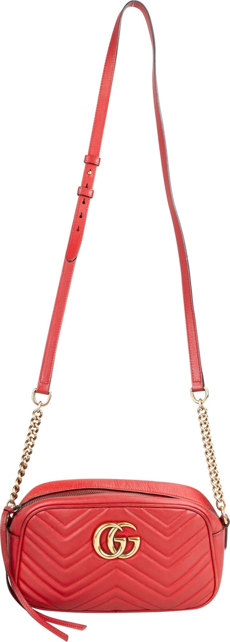 Gucci Gucci Quilted Leather Marmont GG Crossbody Bag Rood