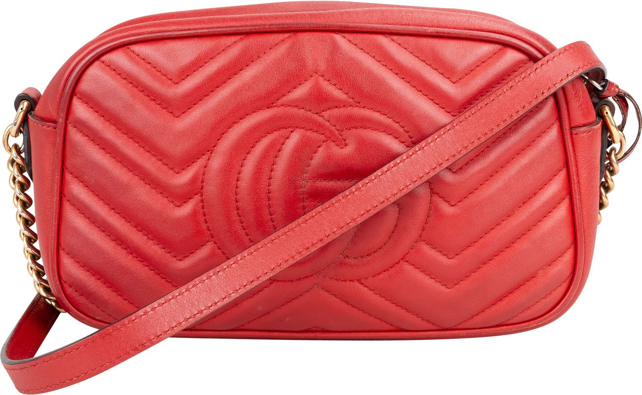 Gucci Gucci Quilted Leather Marmont GG Crossbody Bag Rood