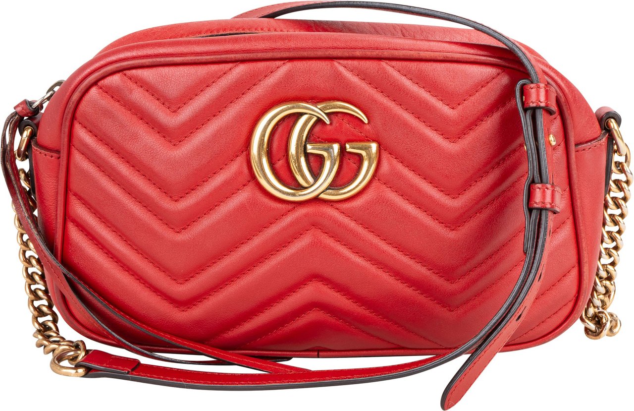 Gucci Gucci Quilted Leather Marmont GG Crossbody Bag Rood