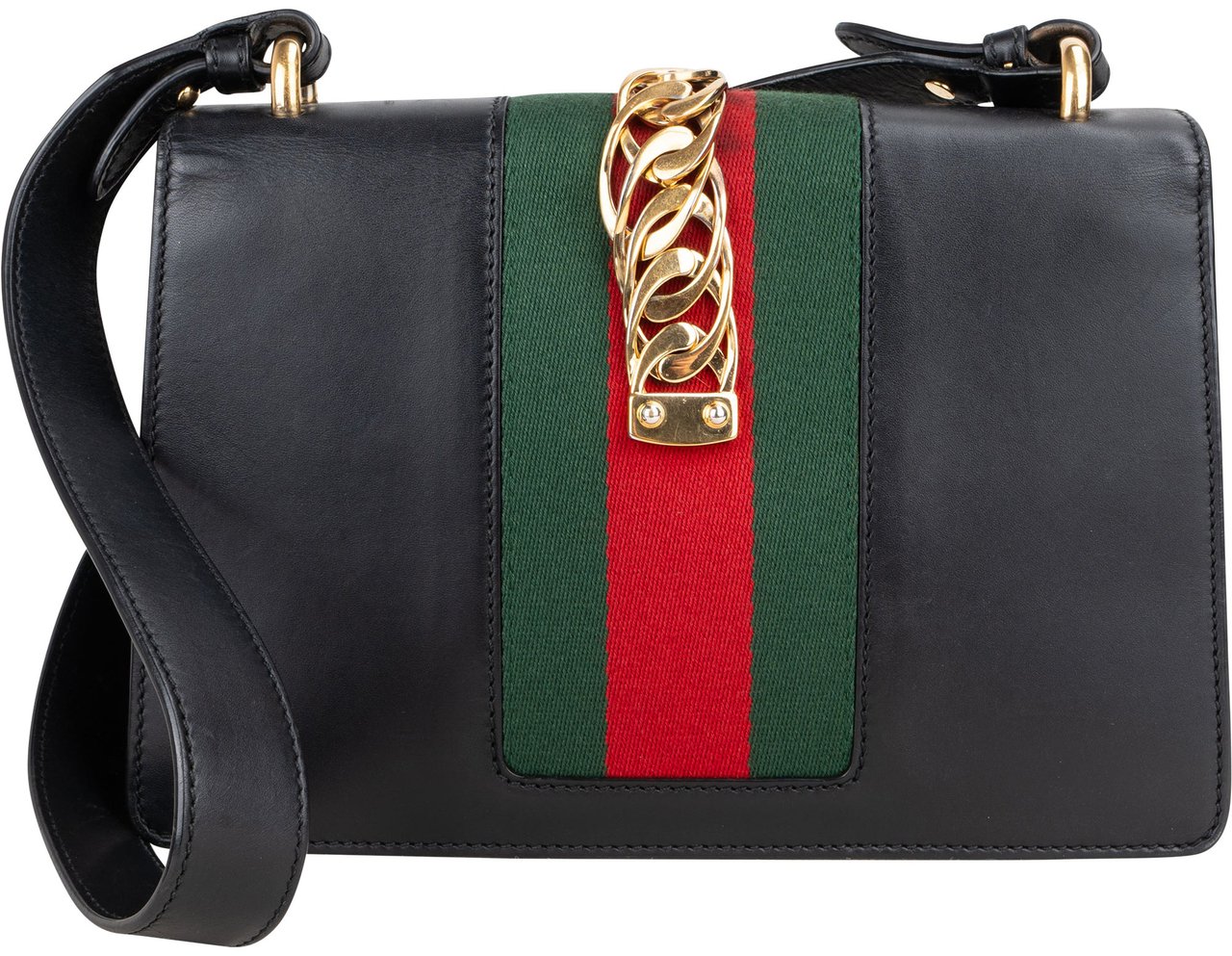 Gucci Gucci Black Leather Sylvie Shoulder Bag Zwart