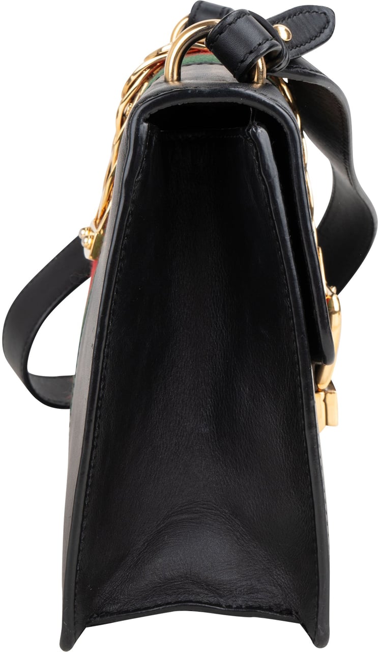 Gucci Gucci Black Leather Sylvie Shoulder Bag Zwart