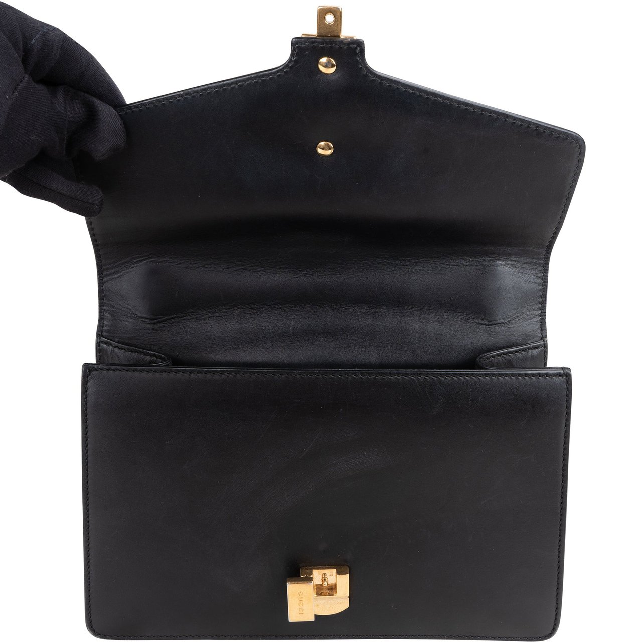 Gucci Gucci Black Leather Sylvie Shoulder Bag Zwart