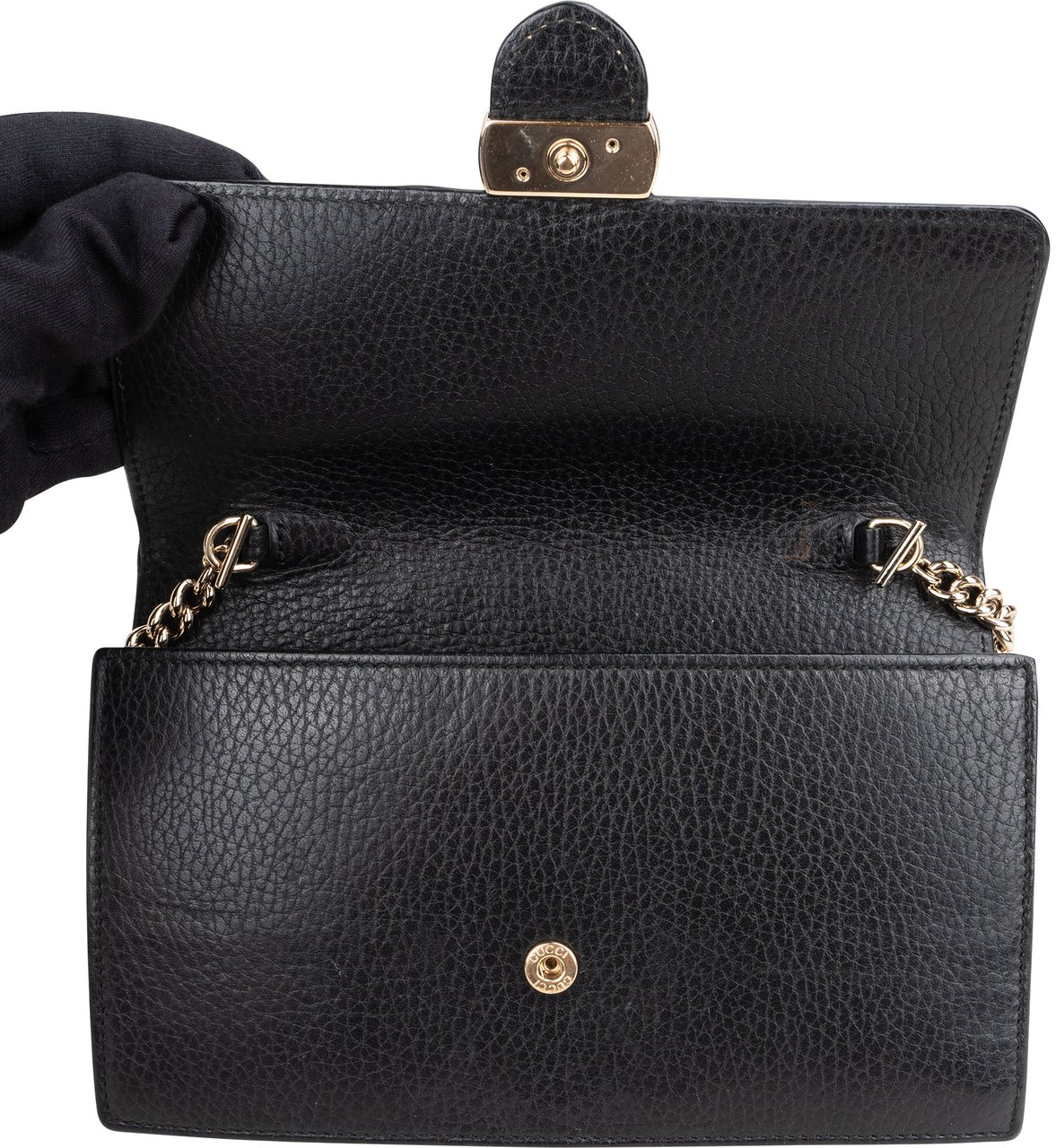 Gucci Gucci Black Leather Wallet On Chain Crossbody Bag Zwart