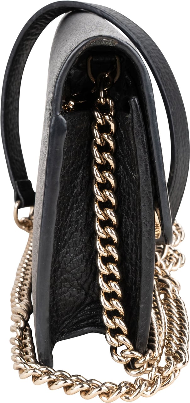 Gucci Gucci Black Leather Wallet On Chain Crossbody Bag Zwart