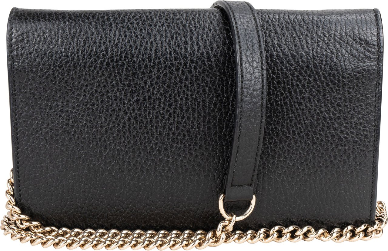 Gucci Gucci Black Leather Wallet On Chain Crossbody Bag Zwart
