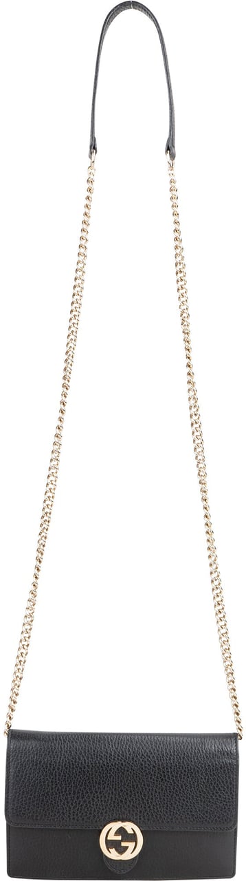 Gucci Gucci Black Leather Wallet On Chain Crossbody Bag Zwart