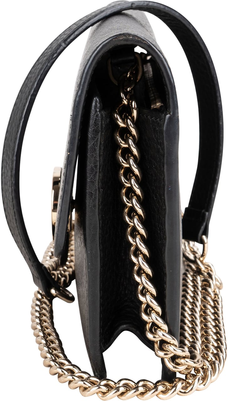 Gucci Gucci Black Leather Wallet On Chain Crossbody Bag Zwart