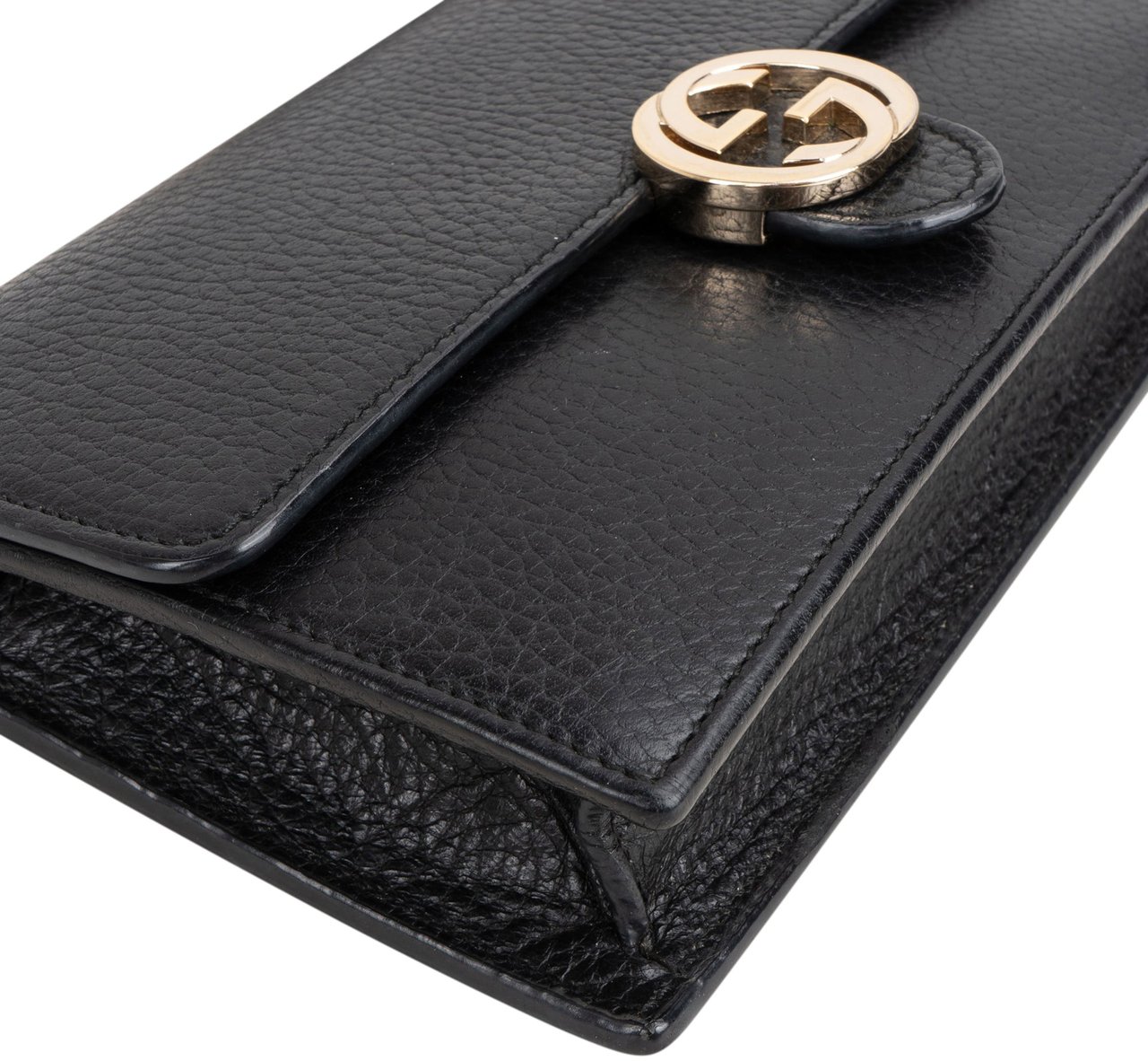 Gucci Gucci Black Leather Wallet On Chain Crossbody Bag Zwart