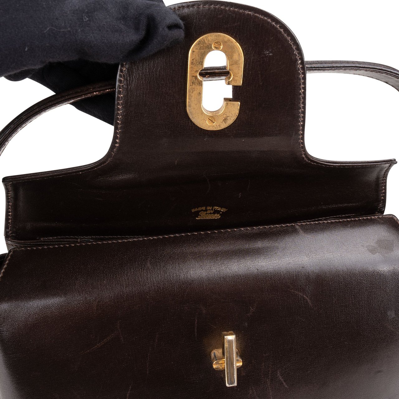 Gucci Gucci Brown Leather Turnlock Handbag Bruin