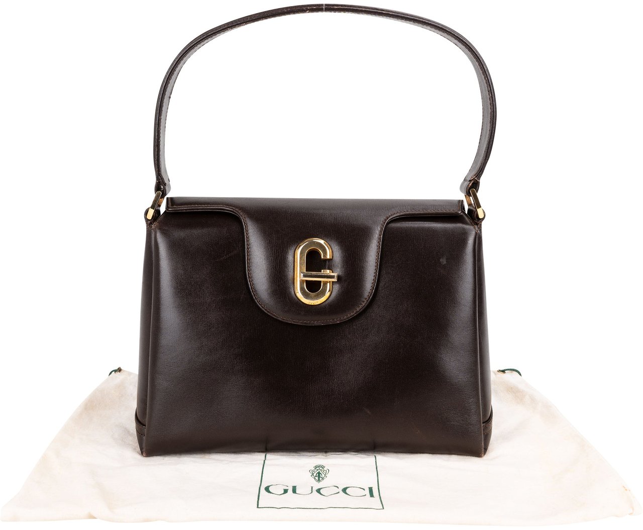 Gucci Gucci Brown Leather Turnlock Handbag Bruin