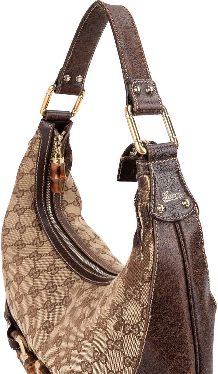 Gucci Gucci GG Monogram Horsebit Hobo Bag Bruin