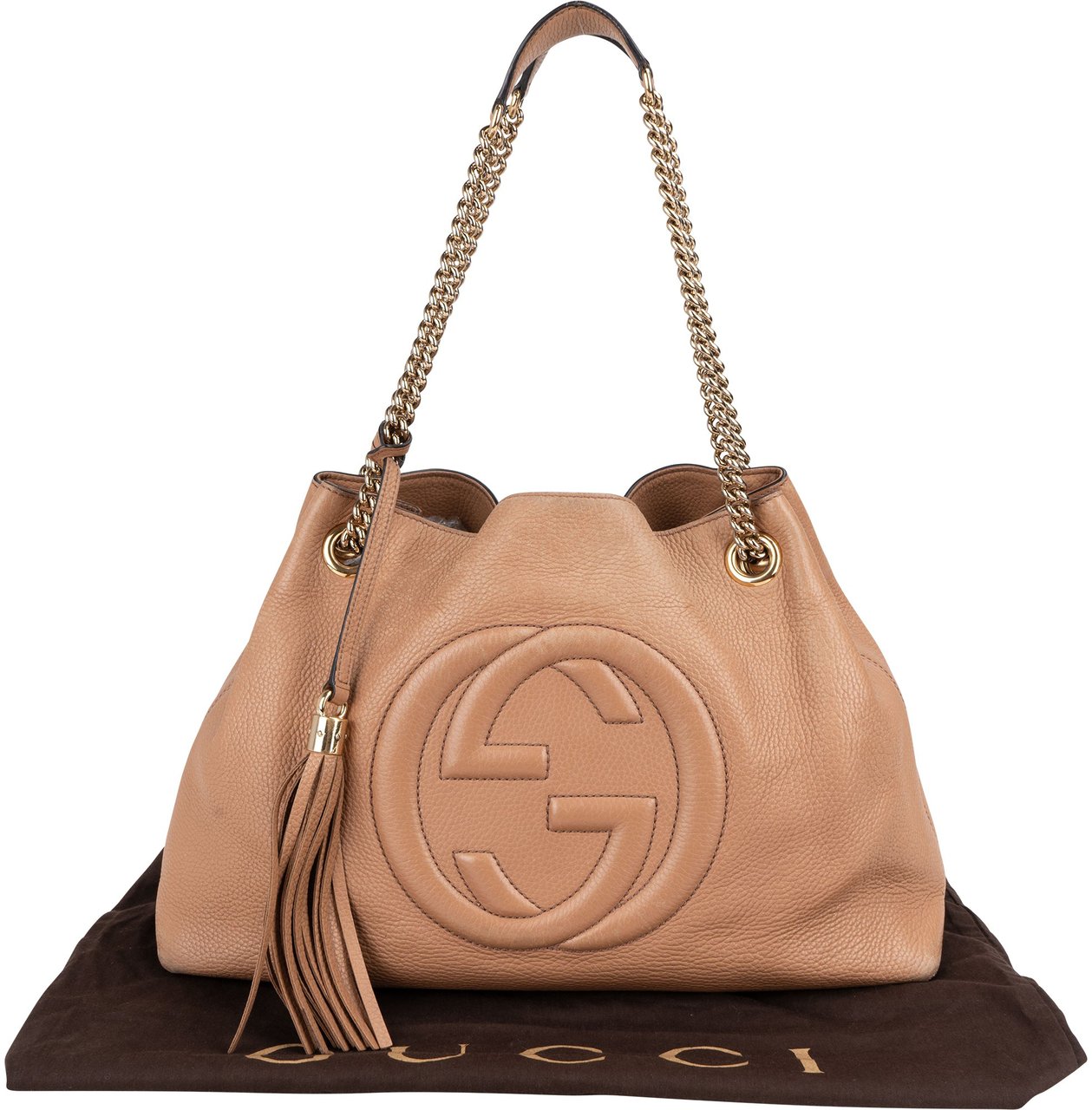 Gucci Gucci Leather GG Soho Shoulder Bag Bruin