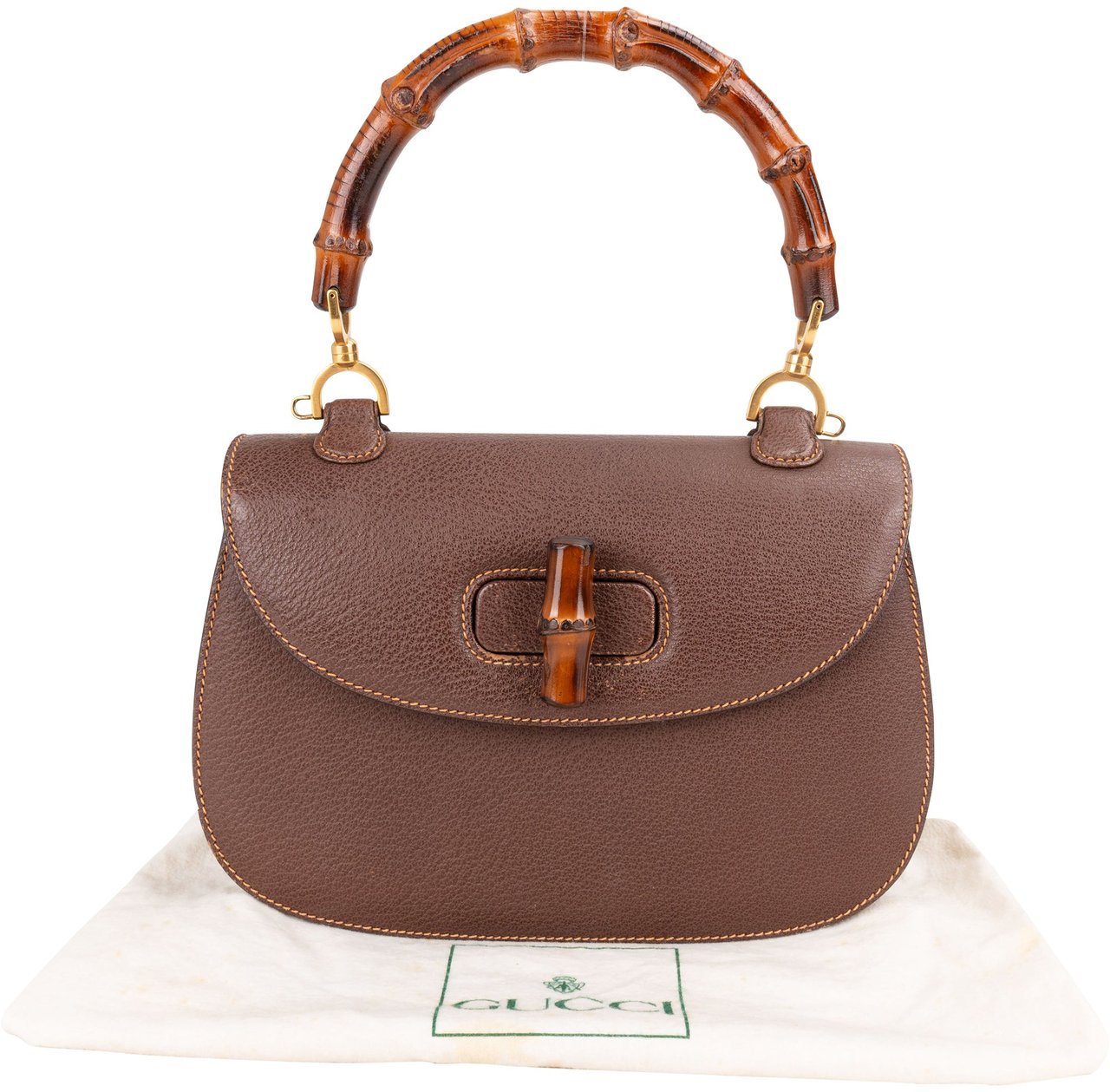 Gucci Gucci Brown Leather Bamboo Handbag Bruin