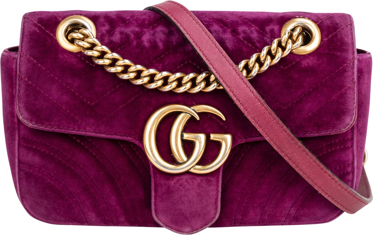 Gucci Gucci Quilted Velvet Marmont GG Crossbody Bag Paars