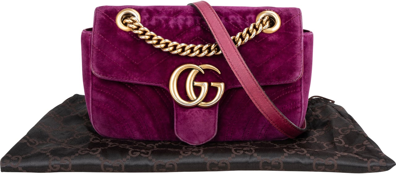 Gucci Gucci Quilted Velvet Marmont GG Crossbody Bag Paars