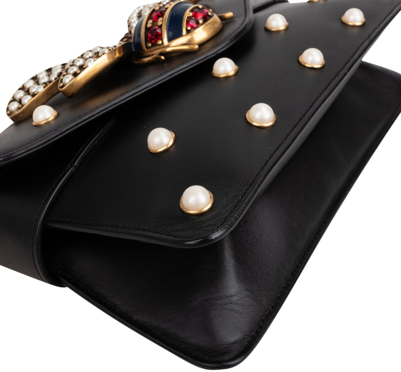 Gucci Black Leather Queen Margaret Bee Shoulder Bag Zwart