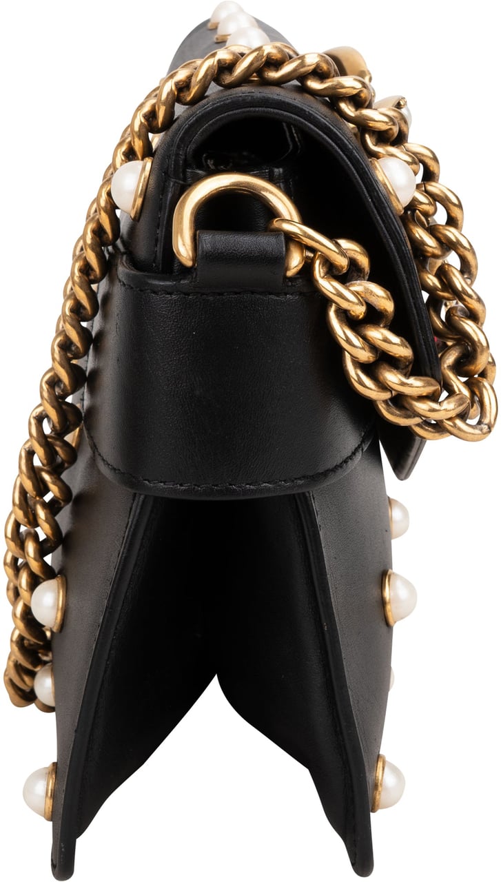 Gucci Gucci Black Leather Queen Margaret Bee Shoulder Bag Zwart