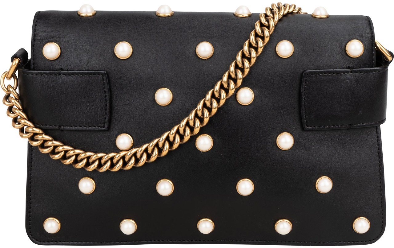 Gucci Gucci Black Leather Queen Margaret Bee Shoulder Bag Zwart