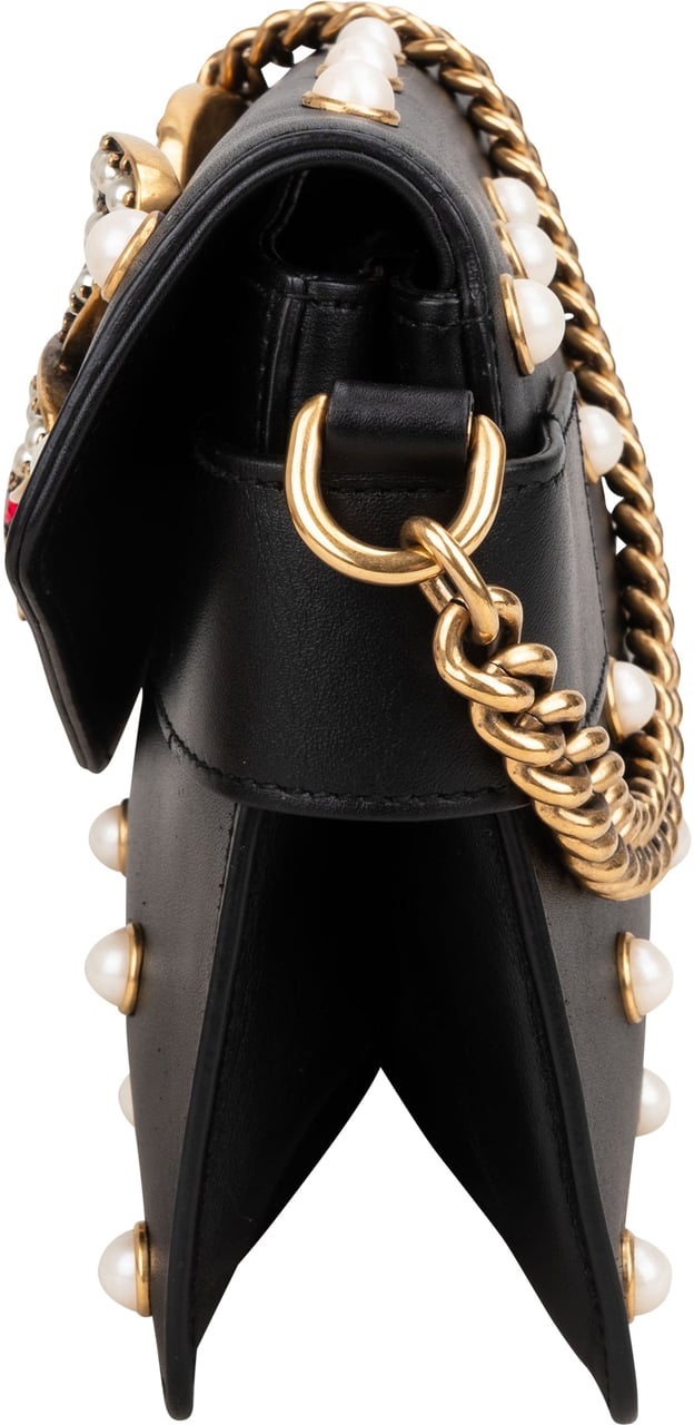 Gucci Gucci Black Leather Queen Margaret Bee Shoulder Bag Zwart