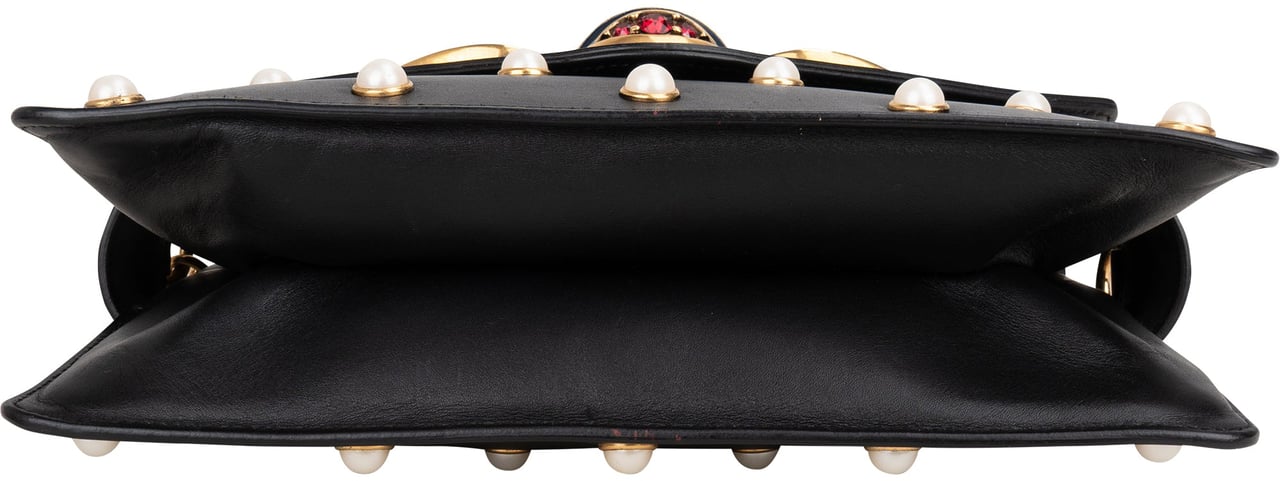 Gucci Gucci Black Leather Queen Margaret Bee Shoulder Bag Zwart