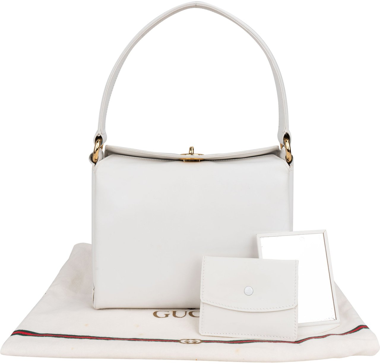 Gucci All White Leather Turnlock Handbag Wit