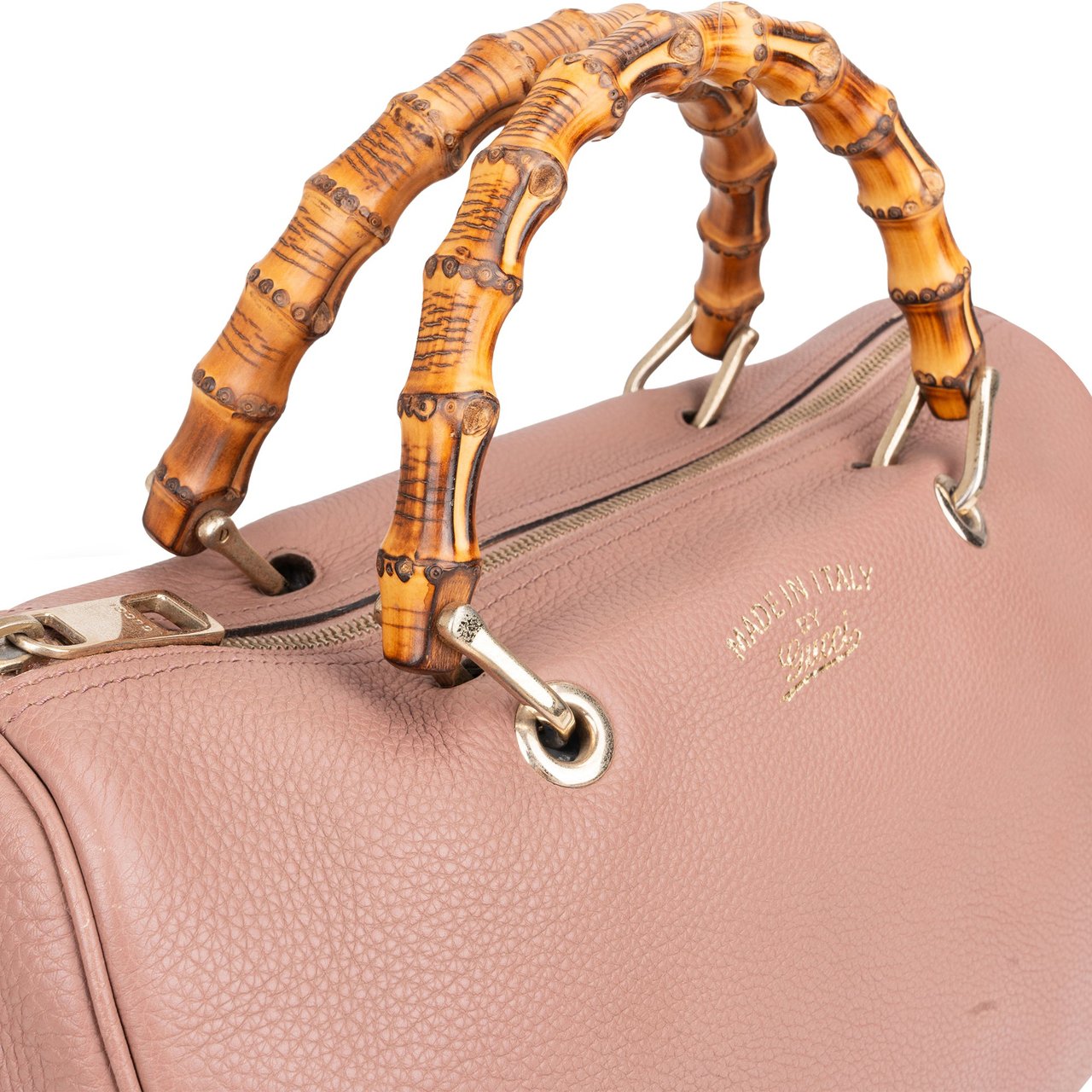 Gucci Pink Leather Bamboo Handbag Roze