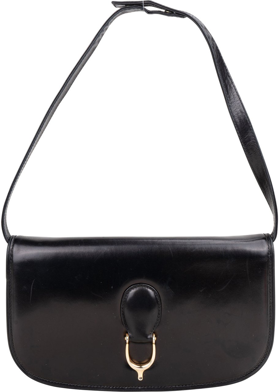 Gucci Gucci Black Leather Shoulder Bag Zwart