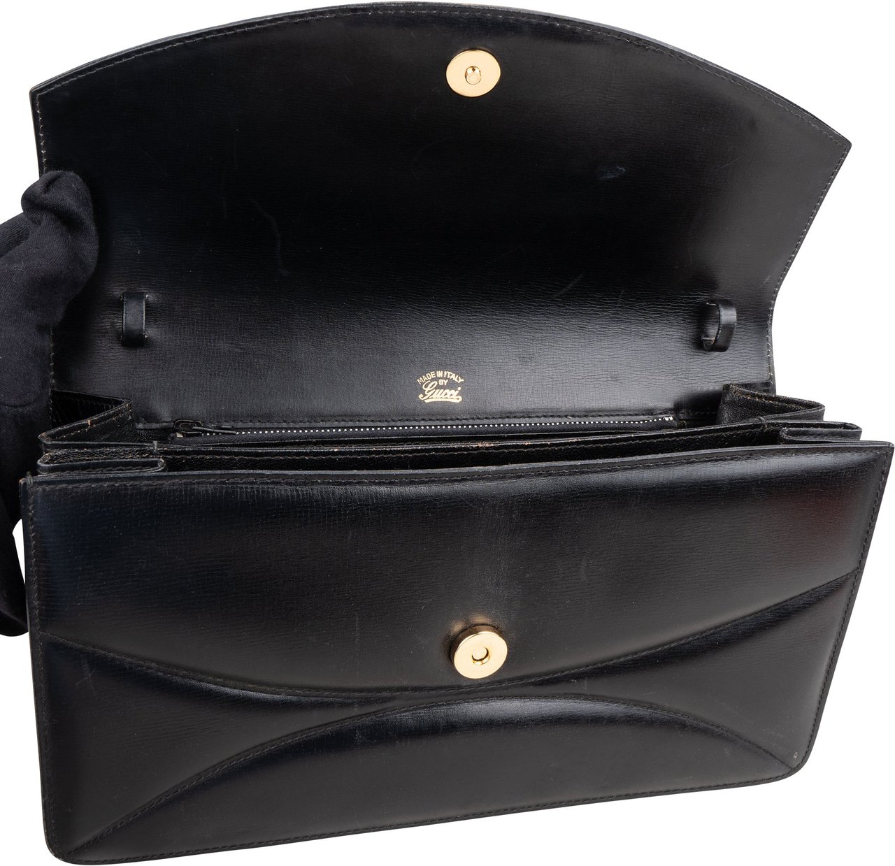 Gucci Gucci Black Leather GG Clutch Bag Zwart