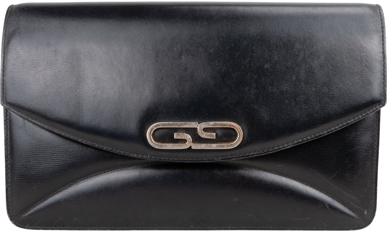 Gucci Gucci Black Leather GG Clutch Bag Zwart
