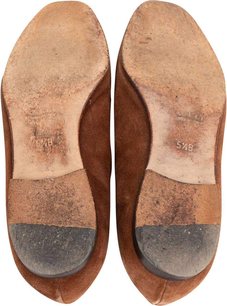 Gucci Gucci Brown Suede Leather GG Ballerinas (36) Bruin