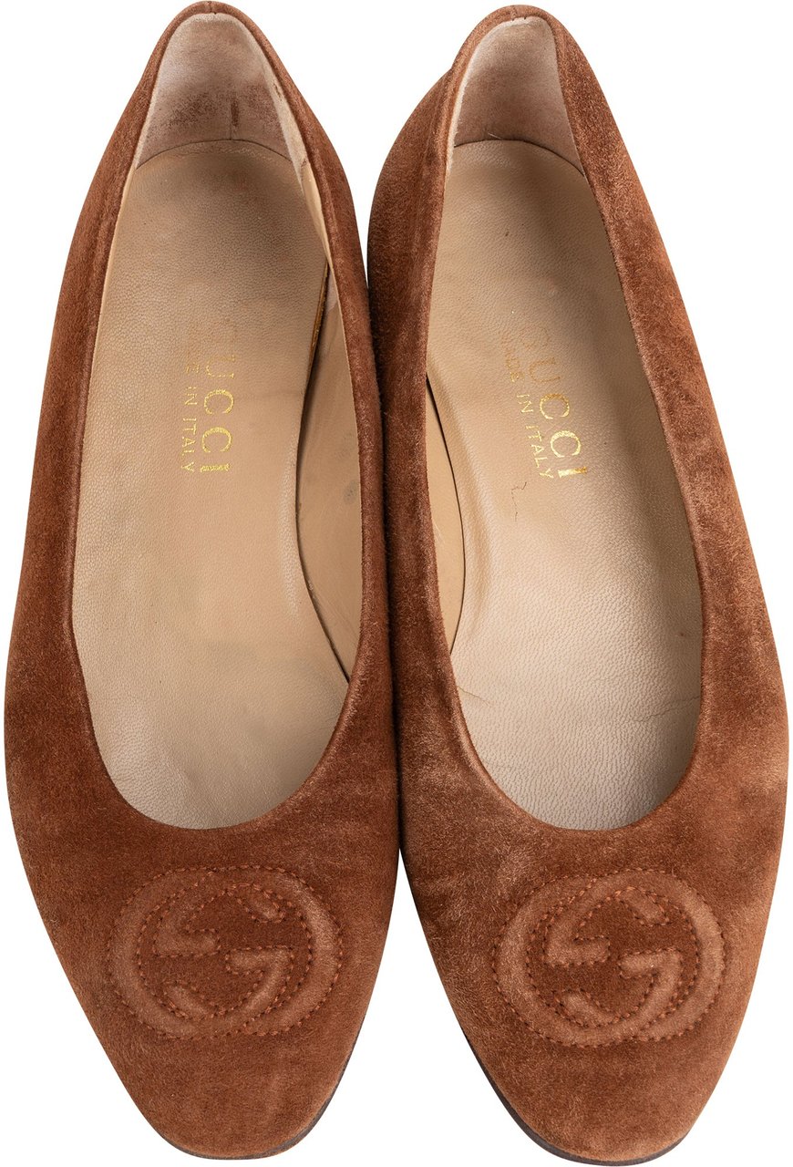 Gucci Gucci Brown Suede Leather GG Ballerinas (36) Bruin