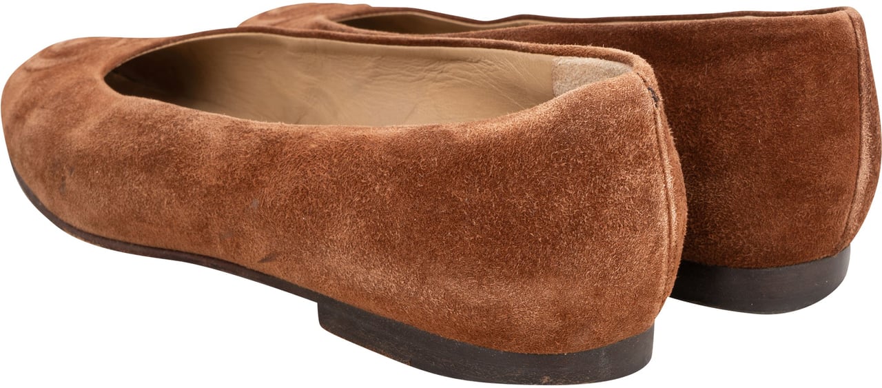 Gucci Gucci Brown Suede Leather GG Ballerinas (36) Bruin