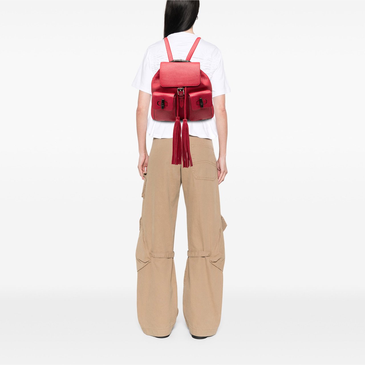 Gucci Leather Bamboo Tassel Backpack Roze