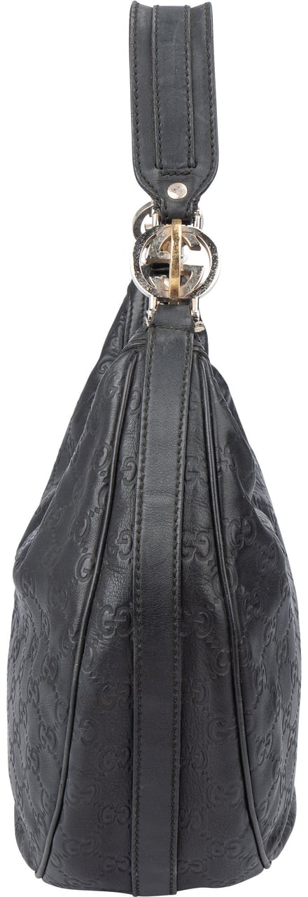 Gucci Gucci Leather GG Monogram Hobo Bag Zwart