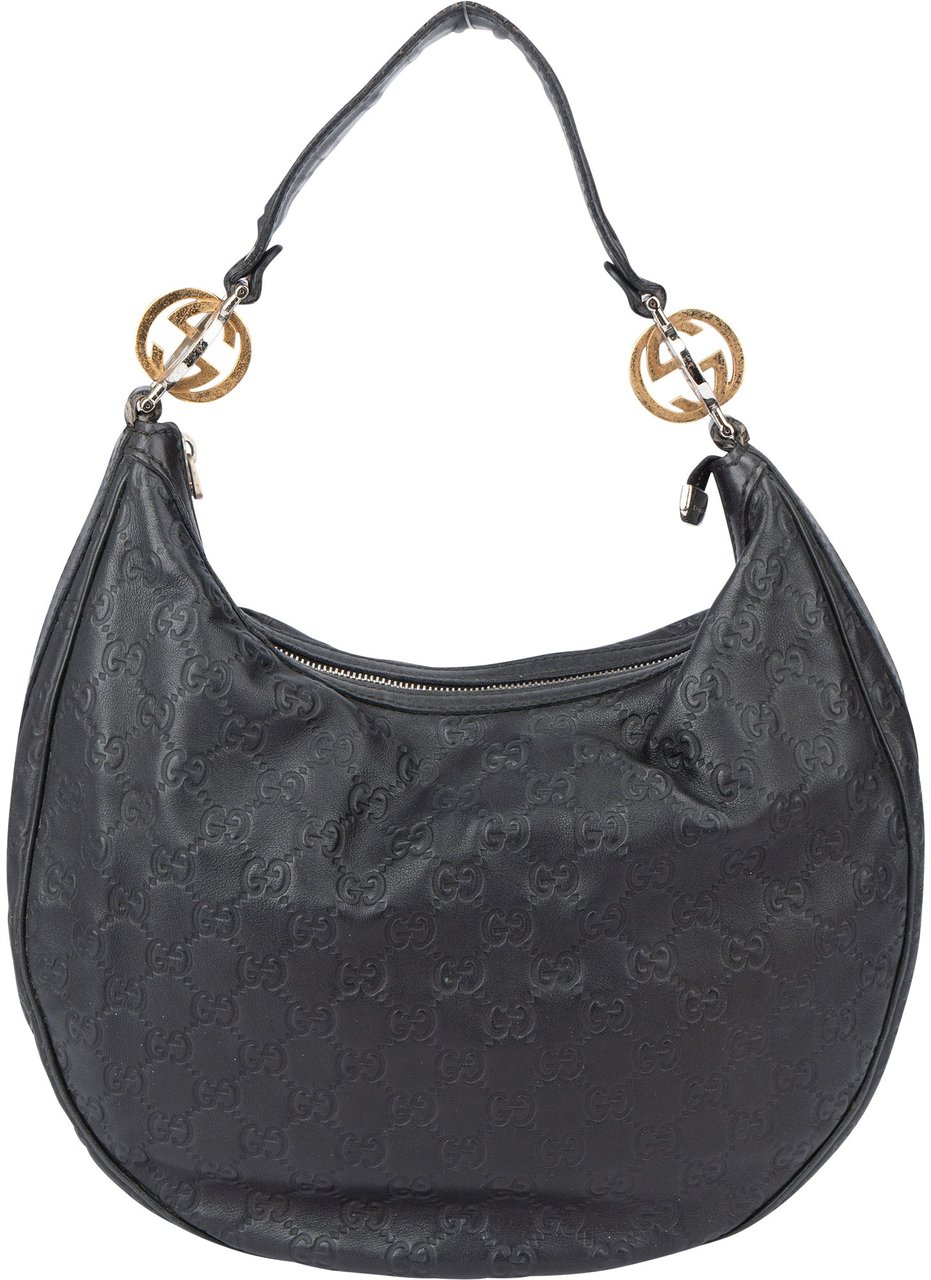 Gucci Gucci Leather GG Monogram Hobo Bag Zwart