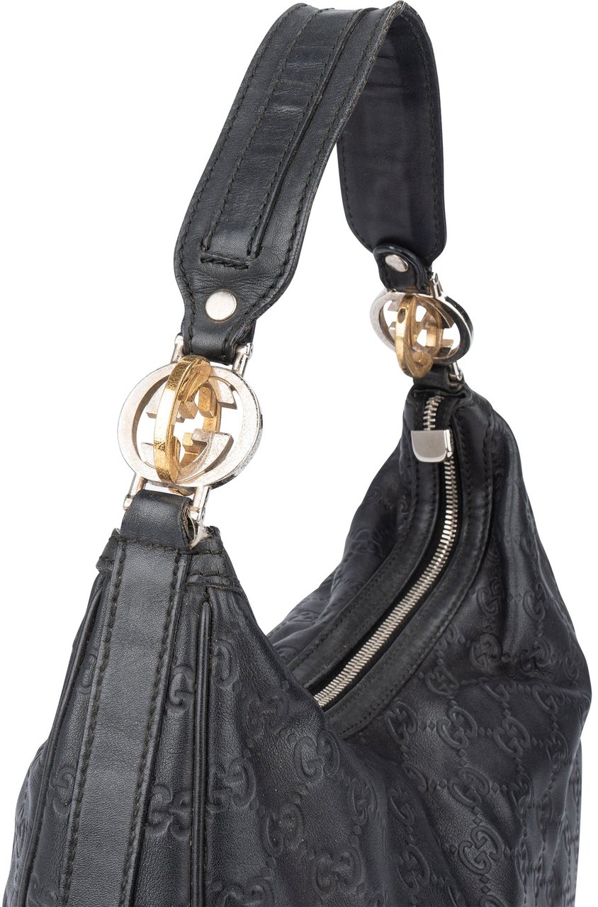 Gucci Gucci Leather GG Monogram Hobo Bag Zwart