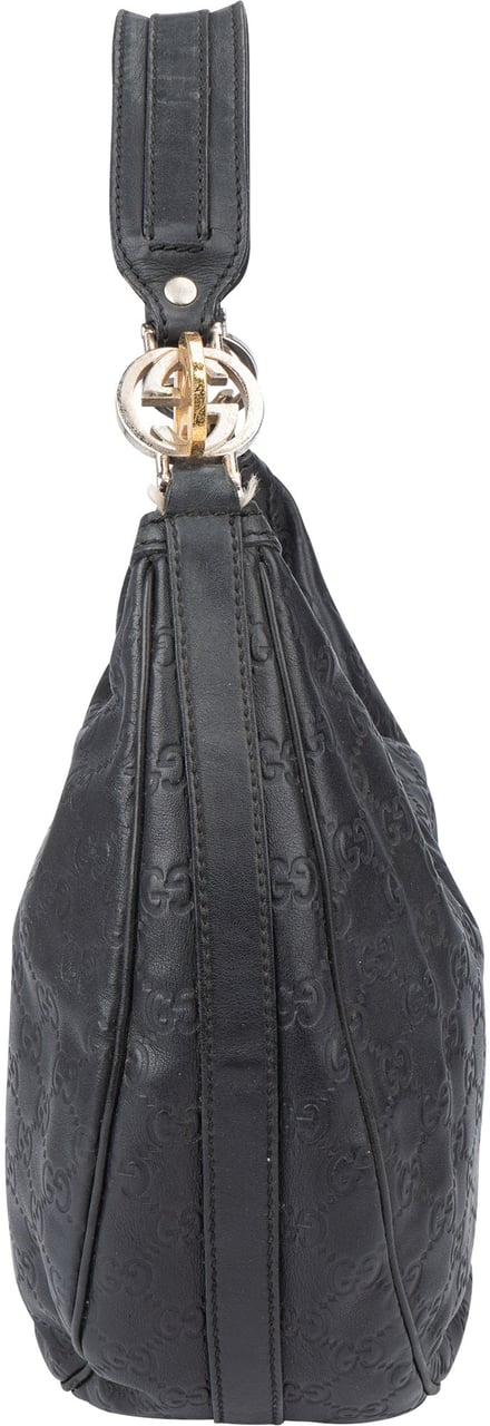 Gucci Gucci Leather GG Monogram Hobo Bag Zwart