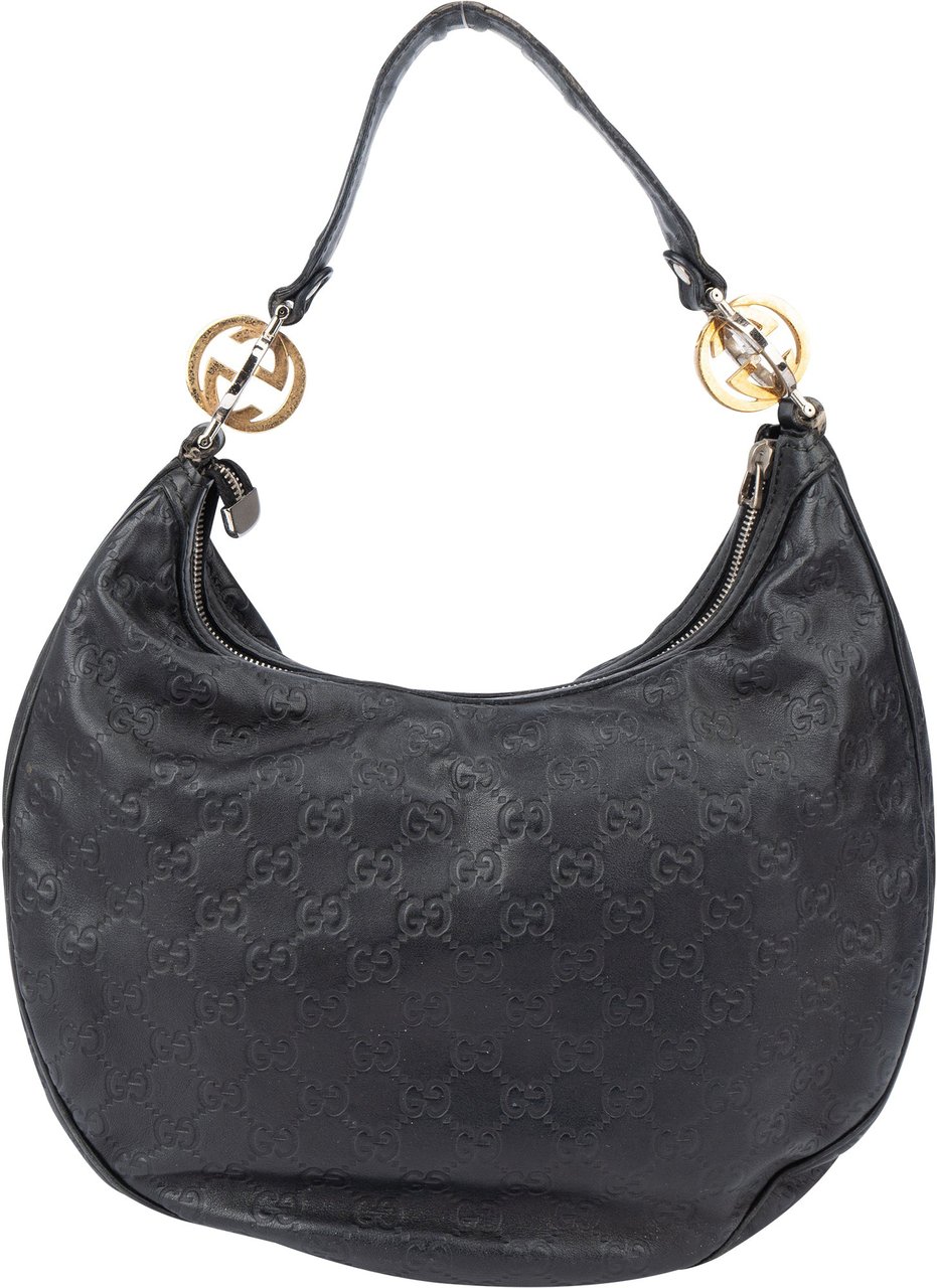 Gucci Gucci Leather GG Monogram Hobo Bag Zwart