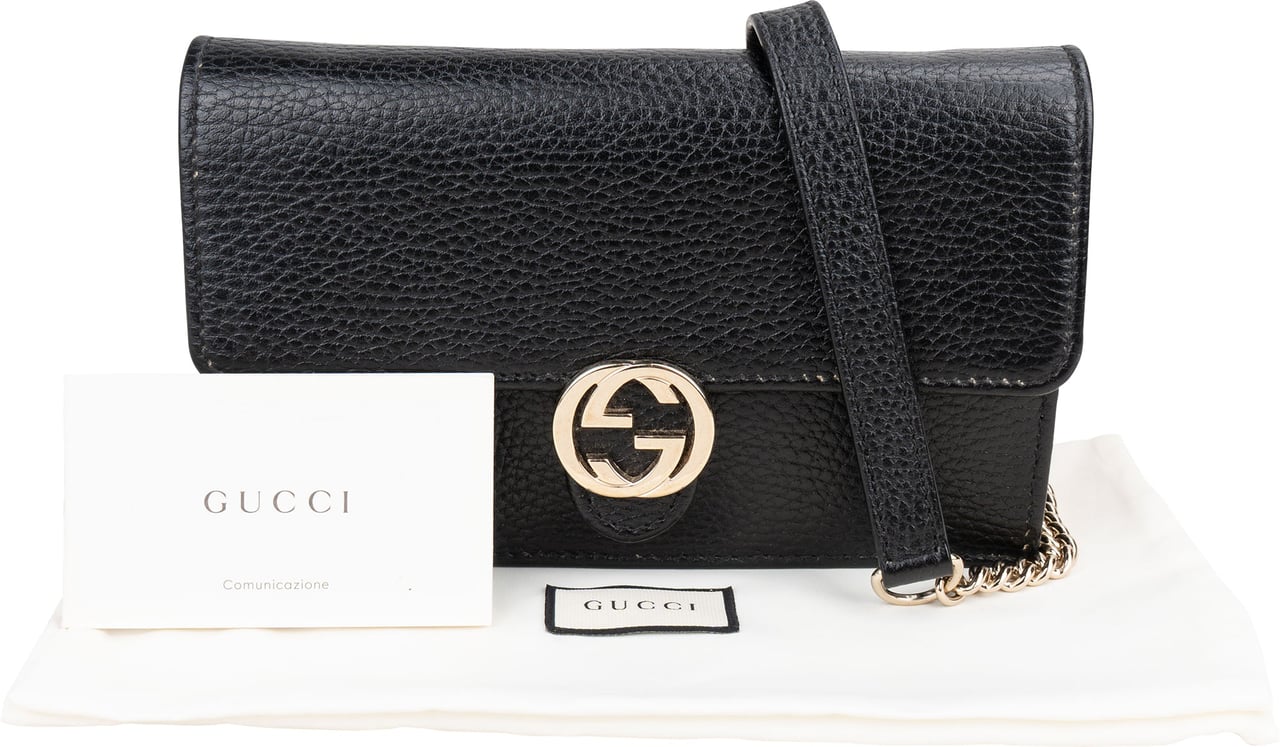 Gucci Gucci Leather GG Wallet On Chain Crossbody Bag Zwart