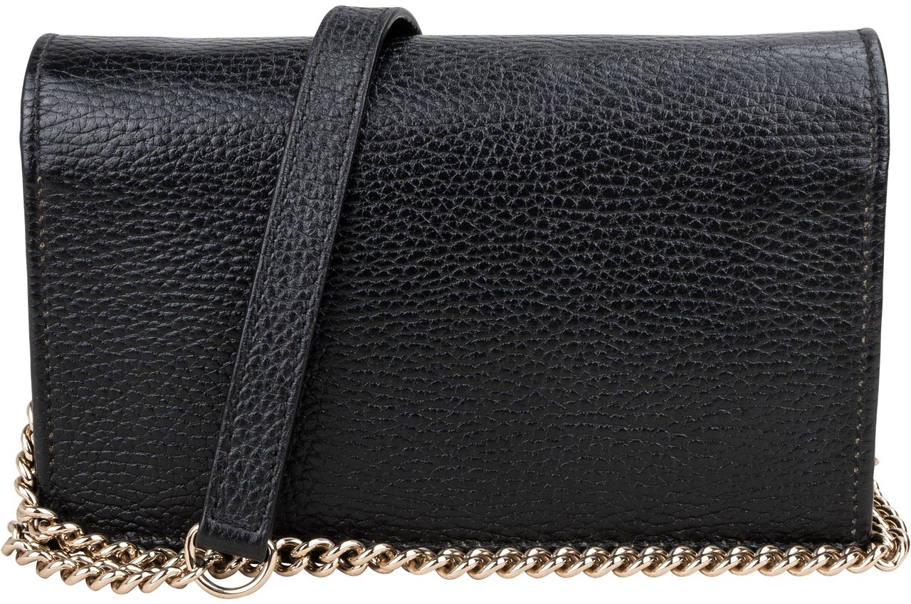 Gucci Gucci Leather GG Wallet On Chain Crossbody Bag Zwart